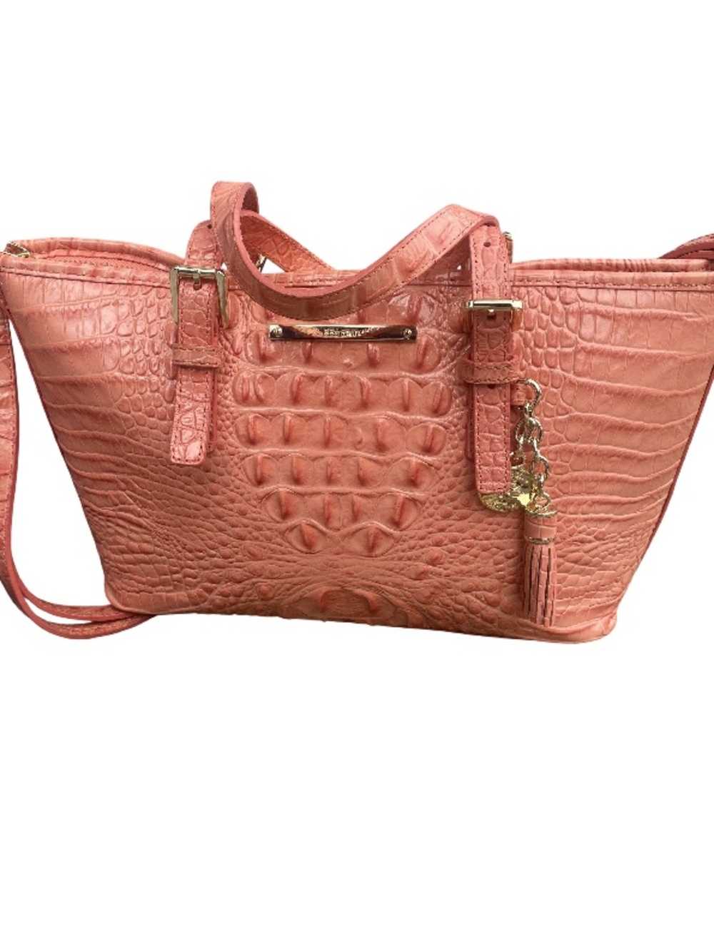 Women's Croc-Embossed Coral Tote Bag with Tassel Charm